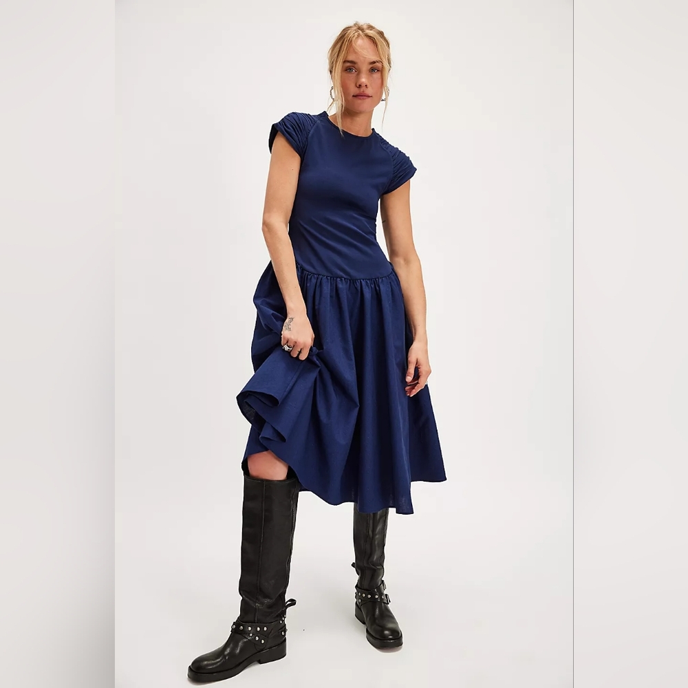 Free People Afternoon Elegance Midi Dress In Indigo Pura - Picture 1 of 11